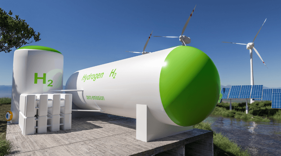 H2 Tanks mit Solar und Windkraft